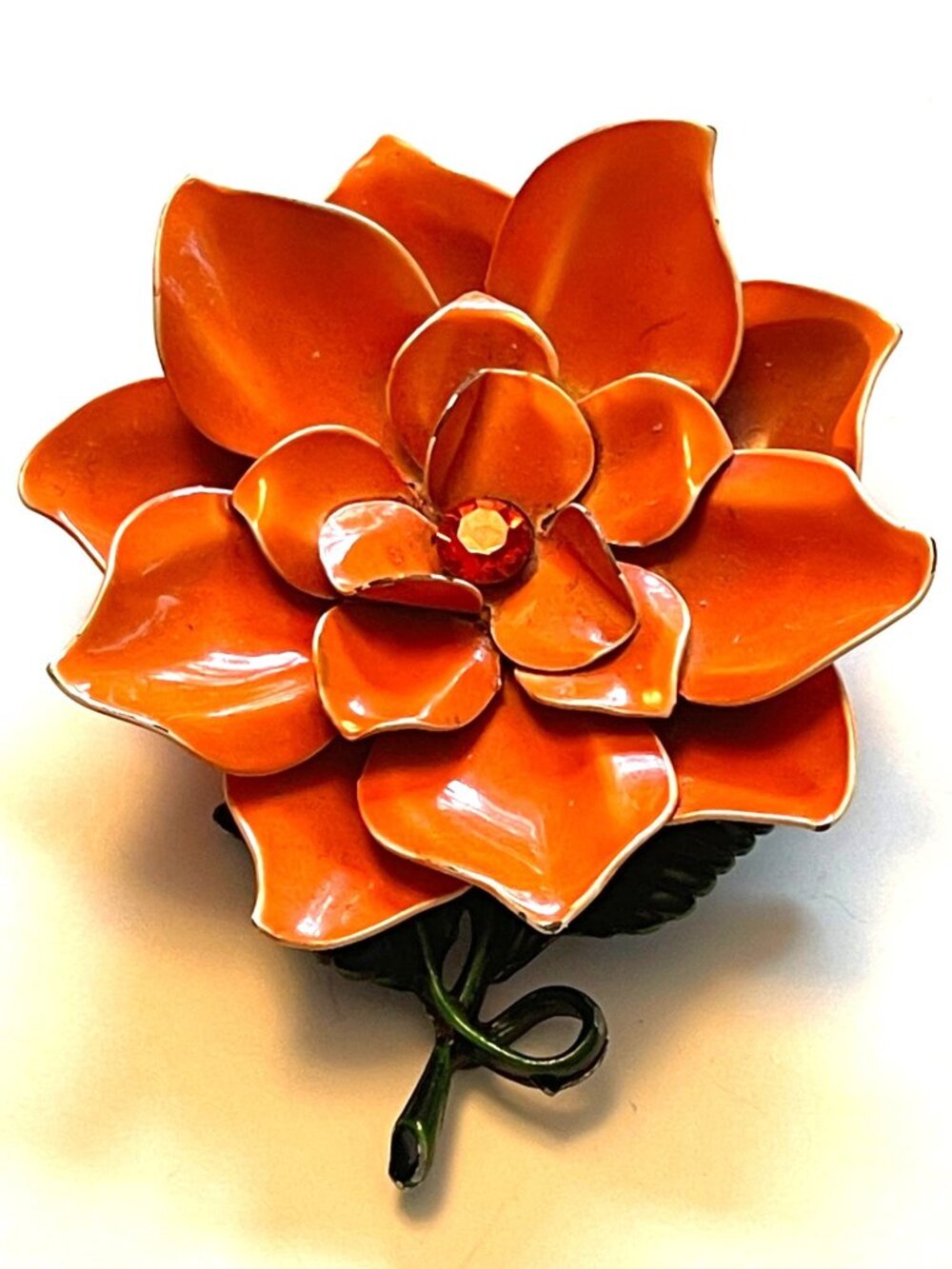 Vtg 60s Flower Power Enamel Brooch Pin With Glass Stone Centerpiece - Retro Laye